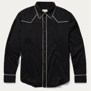 Black and White Casual Button Down Shirt with Western Yoke